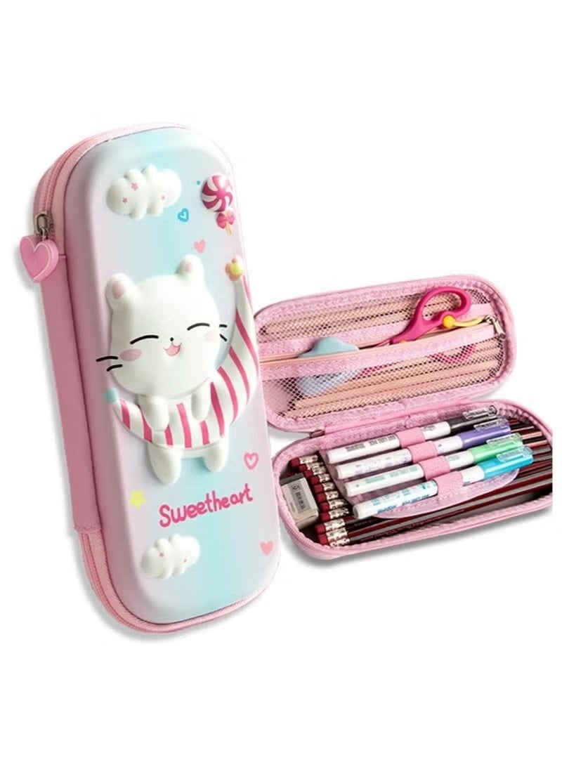 Pencil Case for Girls 3D EVA Cat Cartoon Storage Pouch Pen Holder for School Kids Large- Capacity Storage Box Children's Student Gift Stationery Box - Image 1